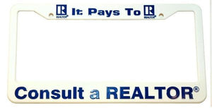 License Plate Frame, Plastic - It Pays to Consult a REALTOR®