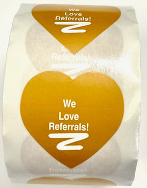 Stickers, "We Love Referrals" Gold Heart Stickers, 500ct.